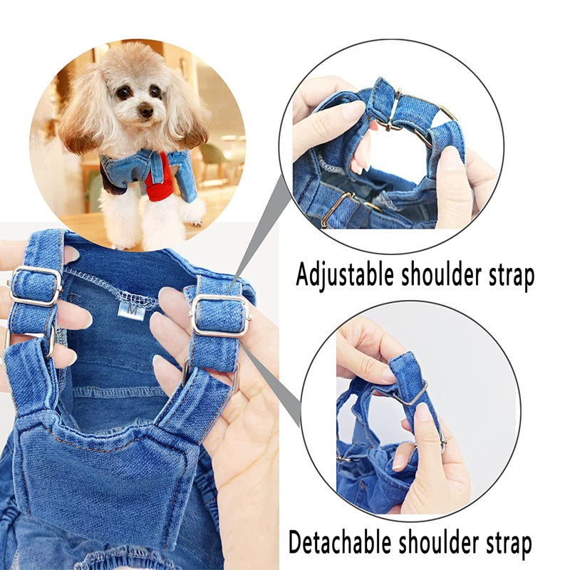 pet clothes dog denim jumpsuit washed jeans