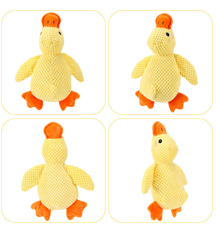 Free squeaky plush duck toy included with the white noise machine for dogs