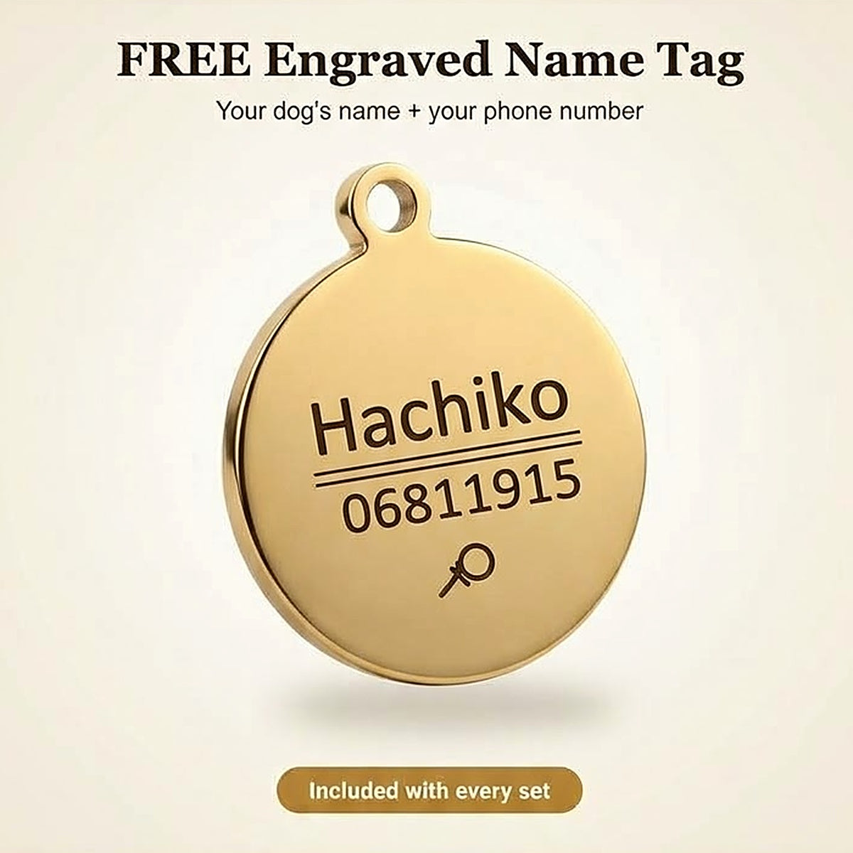 Free engraved round gold ID tag
