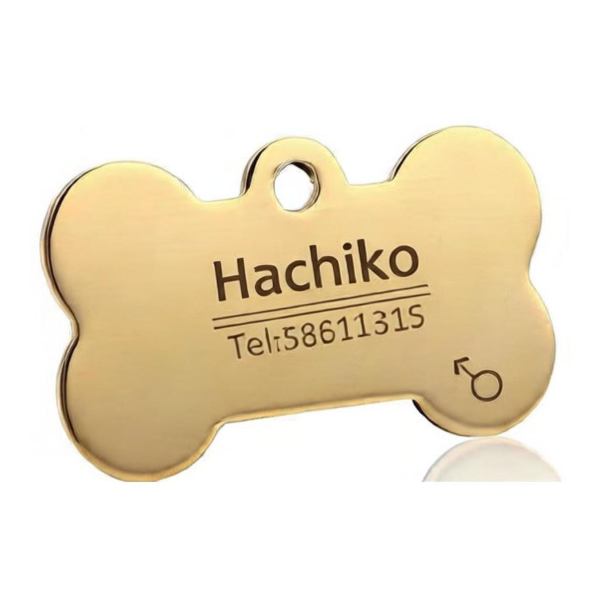 Engraved gold bone pet ID tag