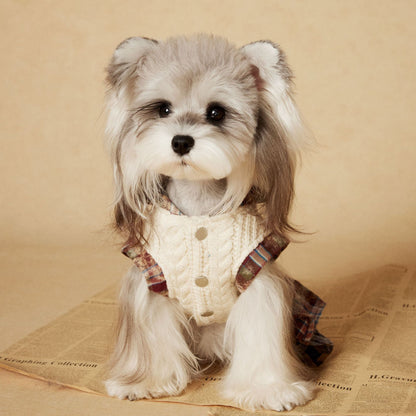 Tony Bear Dog Clothes Autumn and Winter Sleeveless Maillard Plaid Patchwork Sweet Schnauzer Bichon Teddy Dress