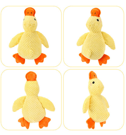 Free squeaky plush duck toy included with the white noise machine for dogs
