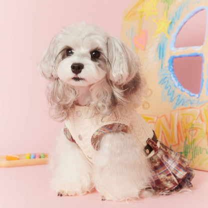 Tony Bear Dog Clothes Autumn and Winter Sleeveless Maillard Plaid Patchwork Sweet Schnauzer Bichon Teddy Dress