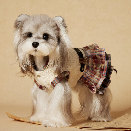 Tony Bear Dog Clothes Autumn and Winter Sleeveless Maillard Plaid Patchwork Sweet Schnauzer Bichon Teddy Dress