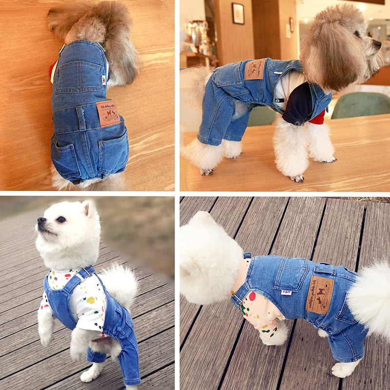 pet clothes dog denim jumpsuit washed jeans