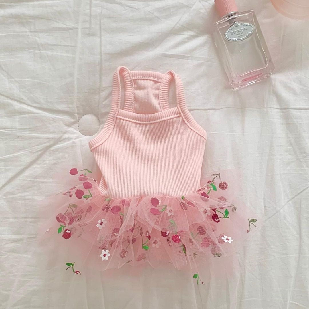 dog puffy skir cherry print clothes