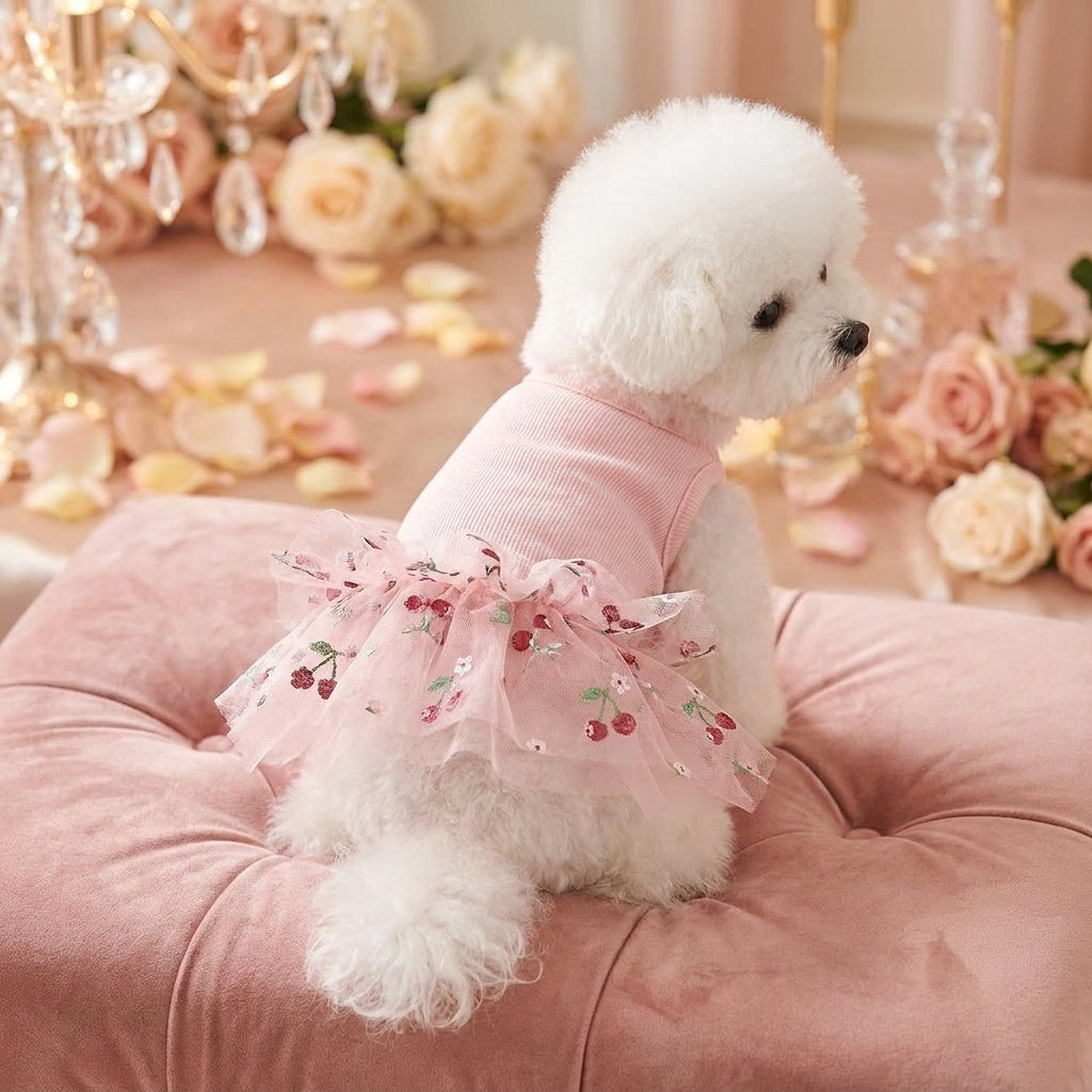 dog puffy skir cherry print clothes