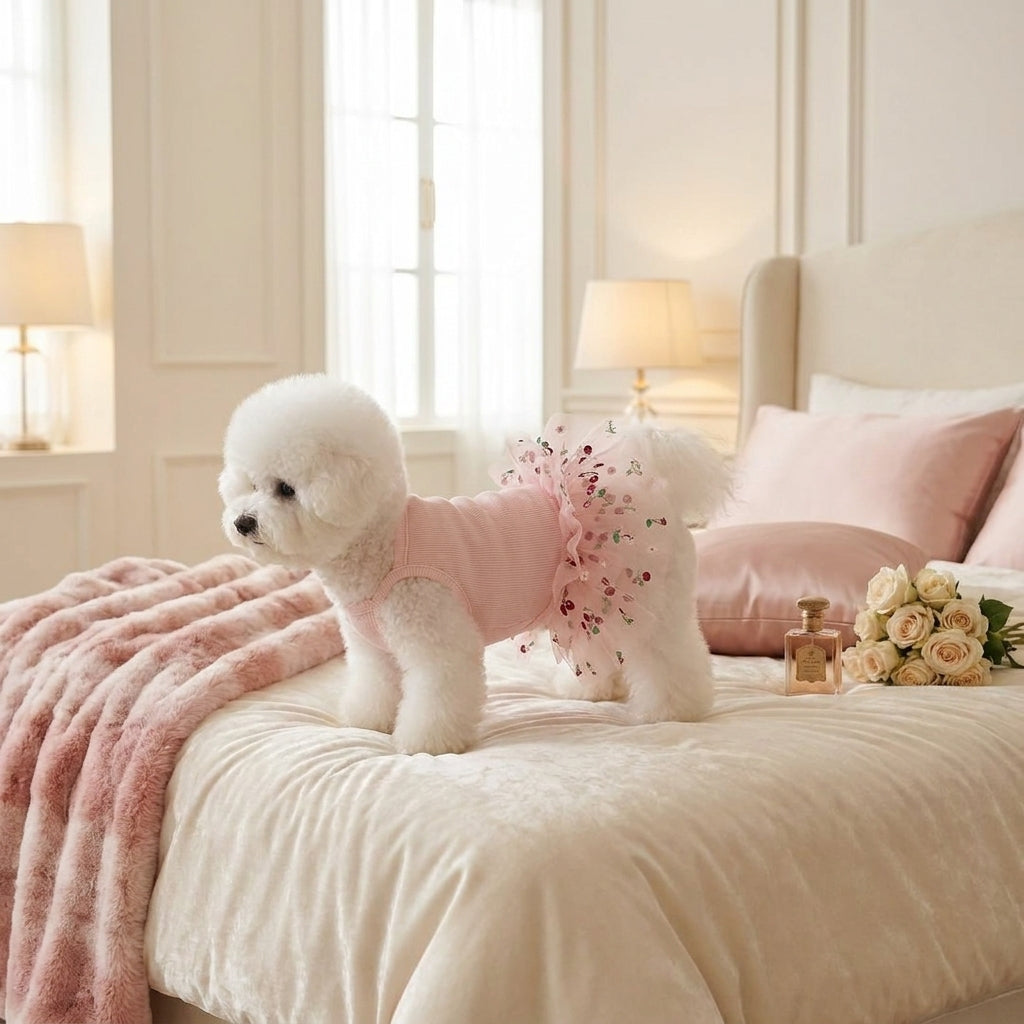 dog puffy skir cherry print clothes