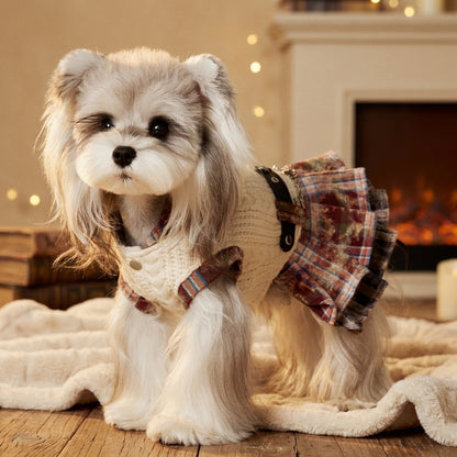Tony Bear Dog Clothes Autumn and Winter Sleeveless Maillard Plaid Patchwork Sweet Schnauzer Bichon Teddy Dress