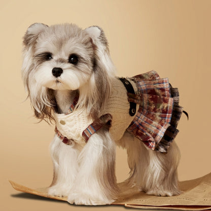 Tony Bear Dog Clothes Autumn and Winter Sleeveless Maillard Plaid Patchwork Sweet Schnauzer Bichon Teddy Dress