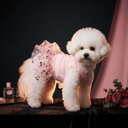 dog puffy skir cherry print clothes