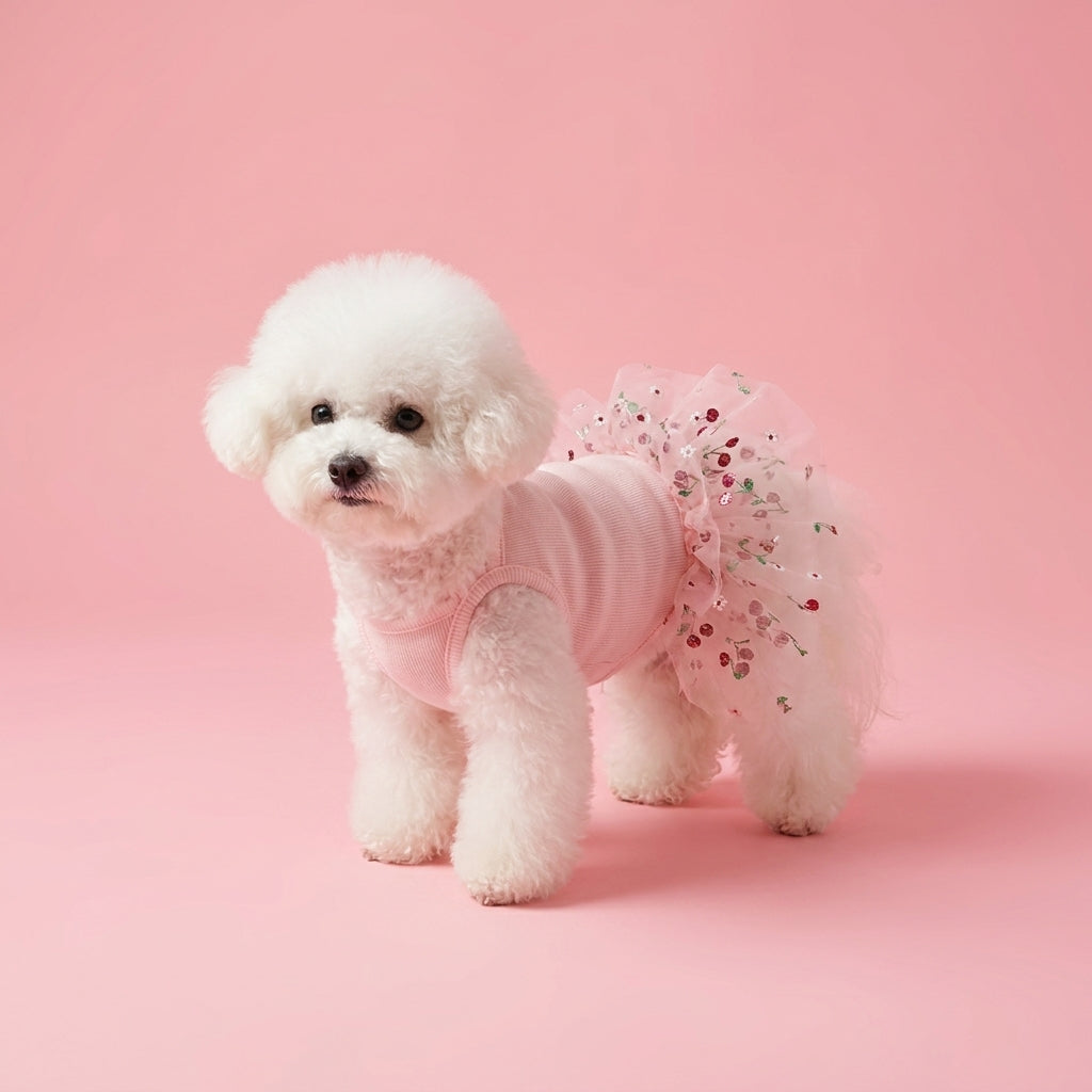dog puffy skir cherry print clothes